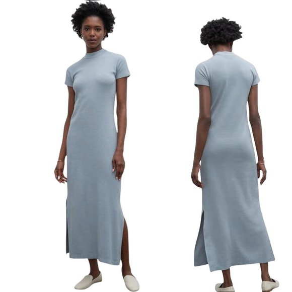 Club Monaco Tea Dyed Ribbed Mockneck Maxi Dress Size Large Cloud Blue Green - Picture 1 of 6
